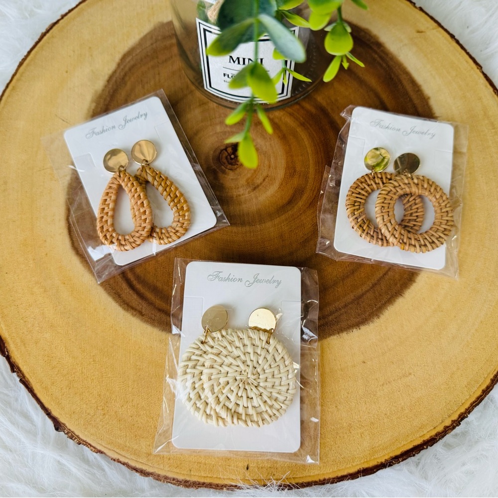 NWT Woven Earrings Set of 3 - Natural Tones